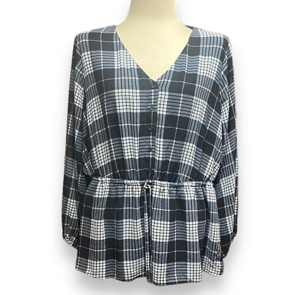 Lane Bryant Tie Waist Peplum Top Blue Plaid 18 - Picture 1 of 3